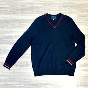 Merino Wool V Neck Long Sleeve Sweater Size M Retro Preppy Academia Layering